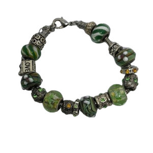 GREEN murano style love green slide charm bracelet silver tone.